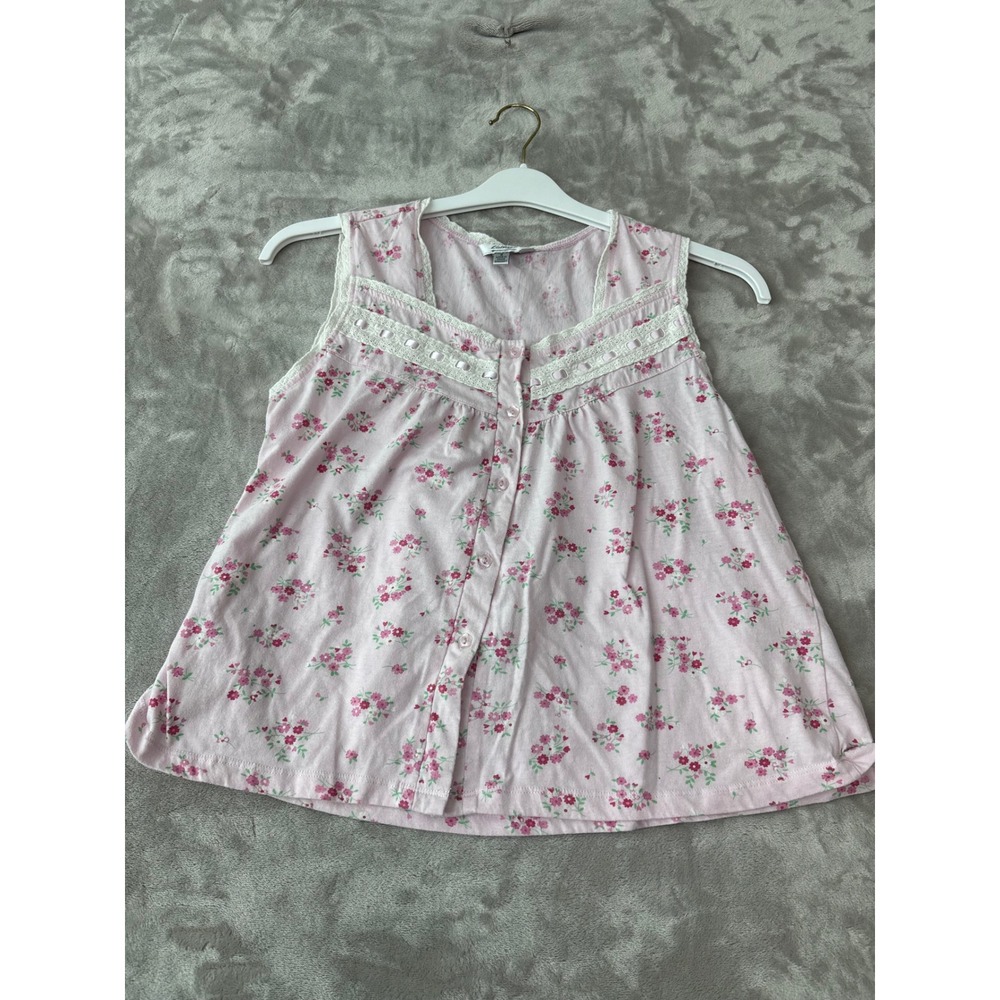 Gilligan & O'Malley Pink Floral Lace Trim Pajama Set Tank Top and Shorts Size S